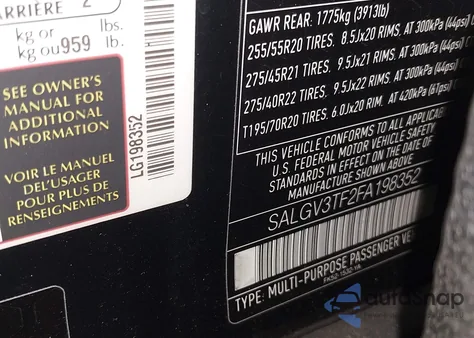 2015 Land Rover Range Rover 5.0L V8 Supercharged Autobiography z USA, uszkodzony, nr VIN SALGV3TF2FA198352